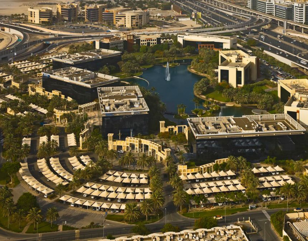 Morning view of Dubai Internet City from the top